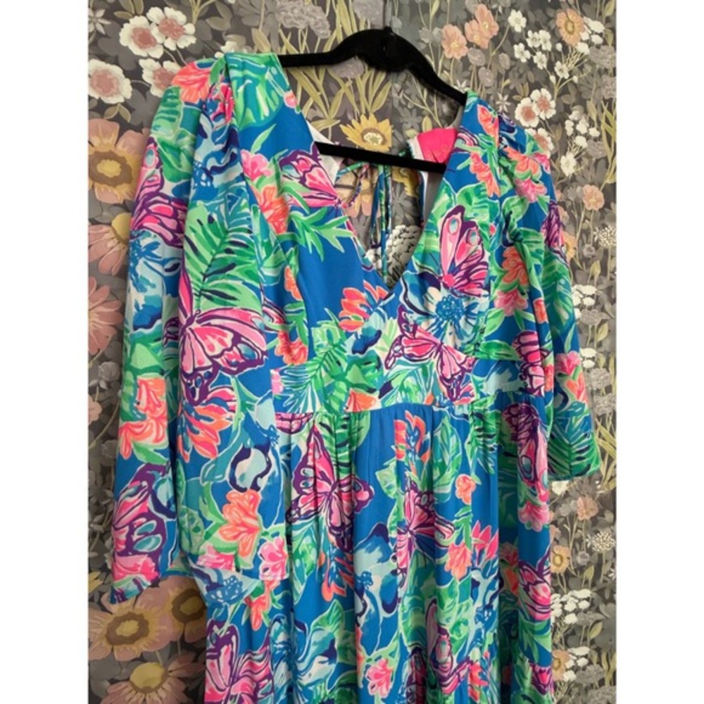 Lilly Pulitzer Rease Maxi Dress Butterfly Floral Print V‎ Neck Tie Back Size 8 - Picture 4 of 12